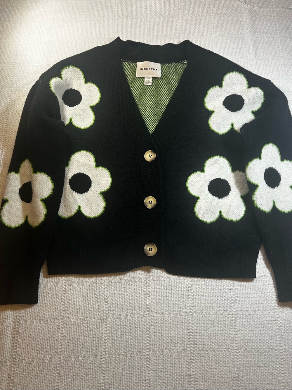 Industry Black Floral Button-Front Sweater
